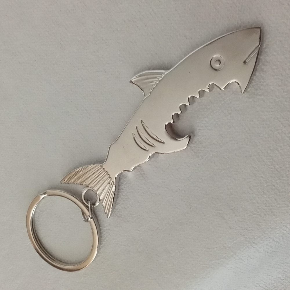 Shiny Silver Metal Bitten Fish Beer Bottle Opener Fisherman's Keychain / Charm
